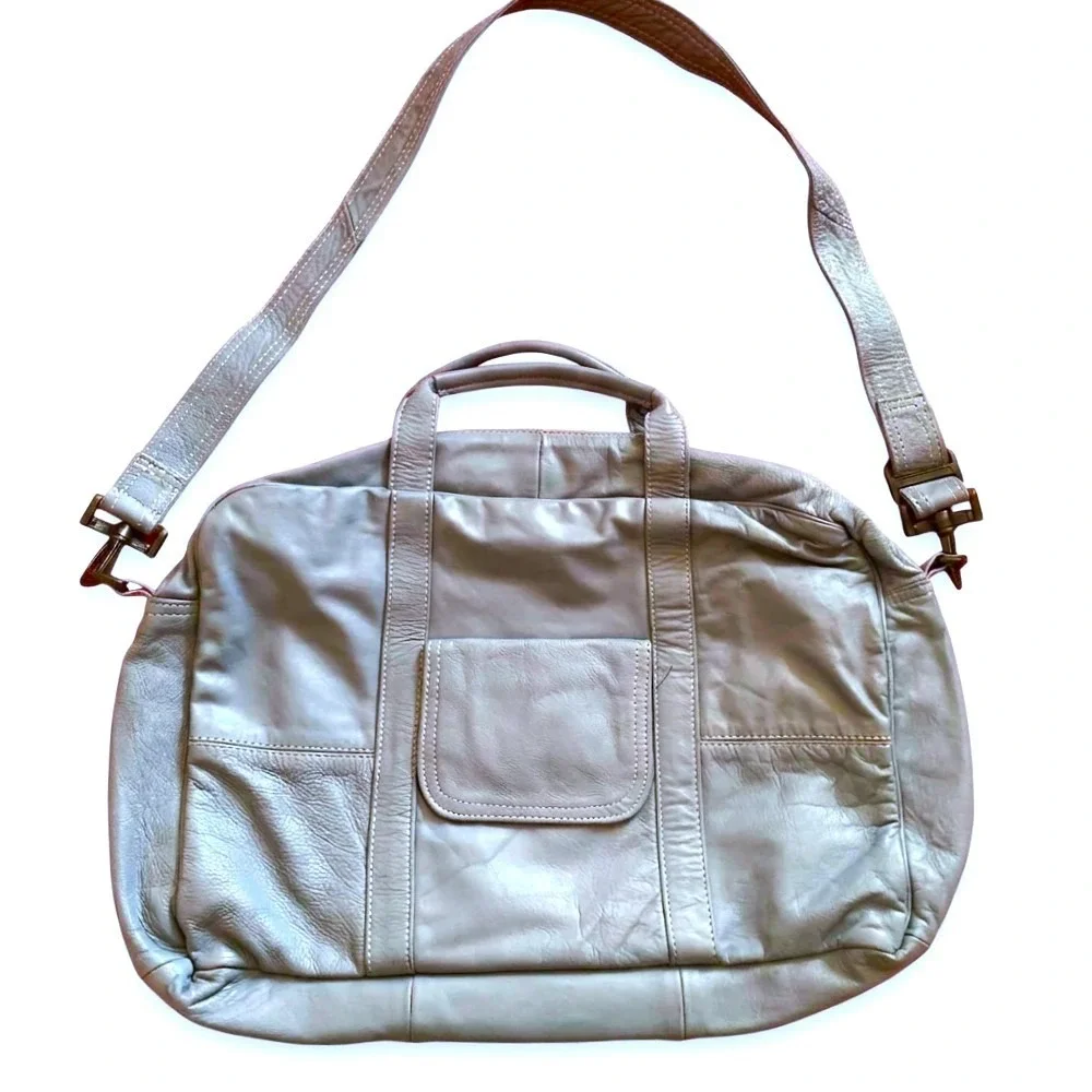 Vintage Blue Gray Leather Messenger Laptop Bag Briefcase‎ Made in Mexico 19in